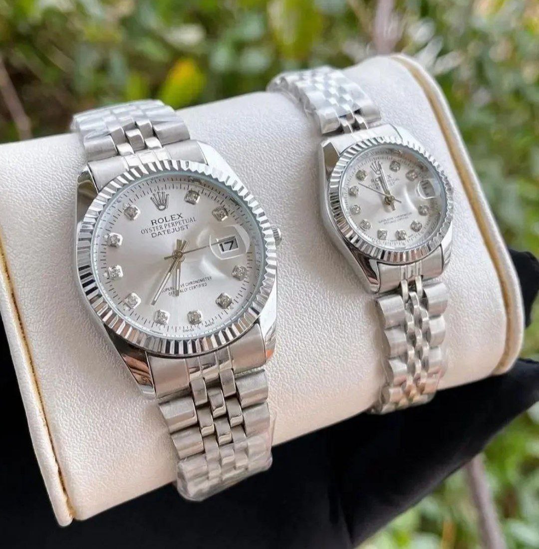 ست ساعت زنانه و مردانه برند رولکس Rolex  تقویم دار رنگ ثابت مقاوم در برابر اب