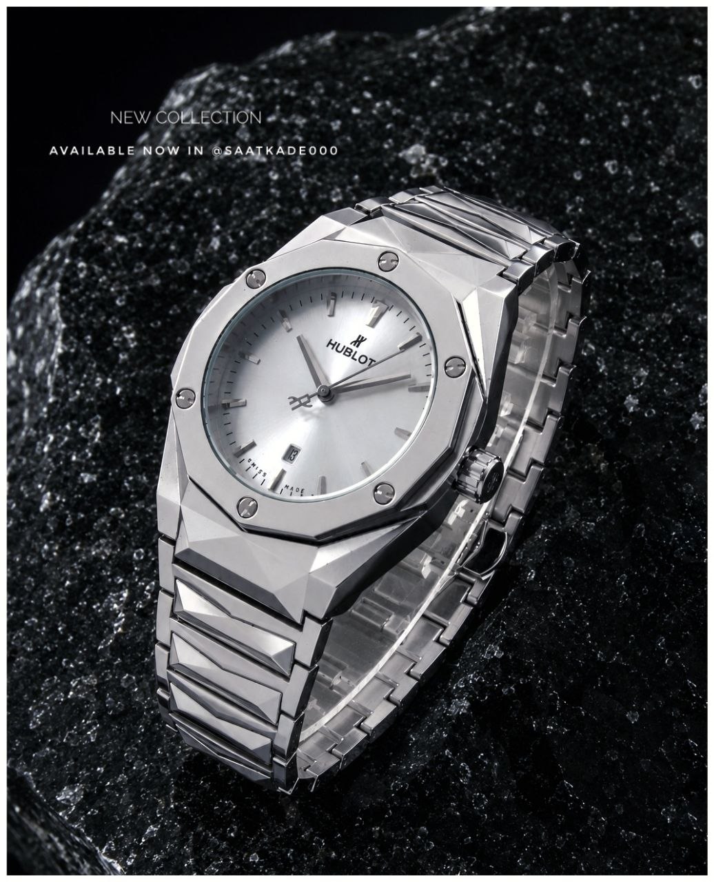 ساعت مچی مردانه HUBLOT برای آقایان   موتور شرکتی گرید A++ نمایشگر ایام ماه شیشه سافایر ضدخش  بند استیل مات قاب پشت استیل قفل استیل پروانه‌ای طرح مخفی متنوع