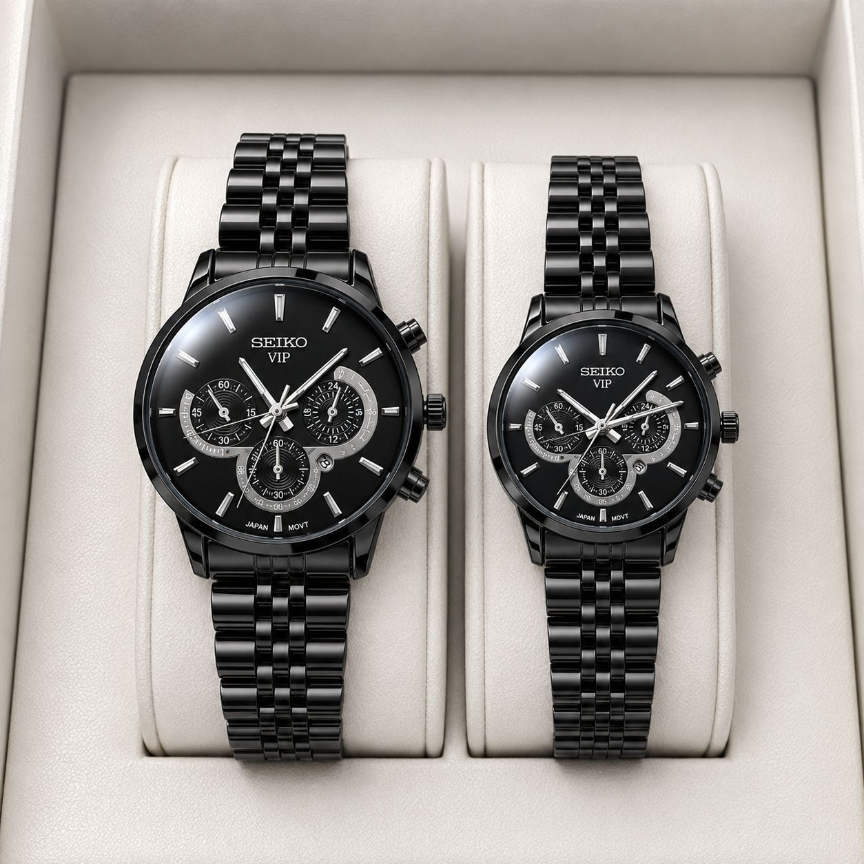ست ساعت زنانه و مردانه سیکو ☑️seiko   new collection        ♤مردونه سیکو vip  دارای روزشمار  طرح کرنو گراف  قفل کلیپسی  موتورکوارتز