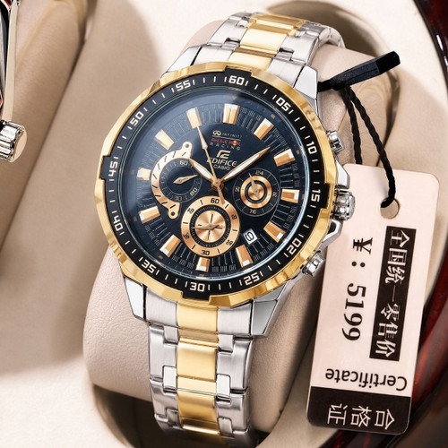 ساعت مچی مردانه ☑️casio New collection ✨️ Cornograf ✅ طراحی لوکس و پرفروش کاسیو مردونه ⌚️ مدل جدید دورنگ رز سیلور با صفحه مشکی ادی فایس کرنوگراف دارای روزشمار قفل کلیپسی ضامن دار