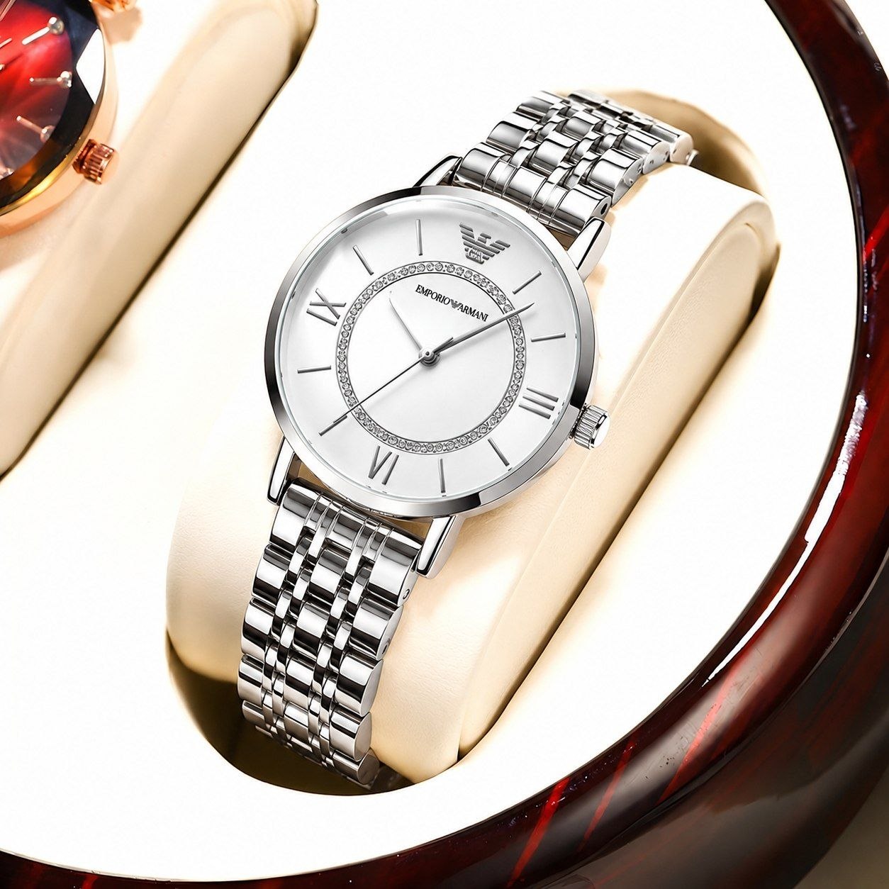 ساعت مچی زنانه ☑️EMPORIO ARMANI          new collection✨                       🔥زنونه امپریو آرمانی   قفل استیل پروانه ای کیفیت عالی بند استیل پشت پیچی موتور کوارتز  خاص وجذاب