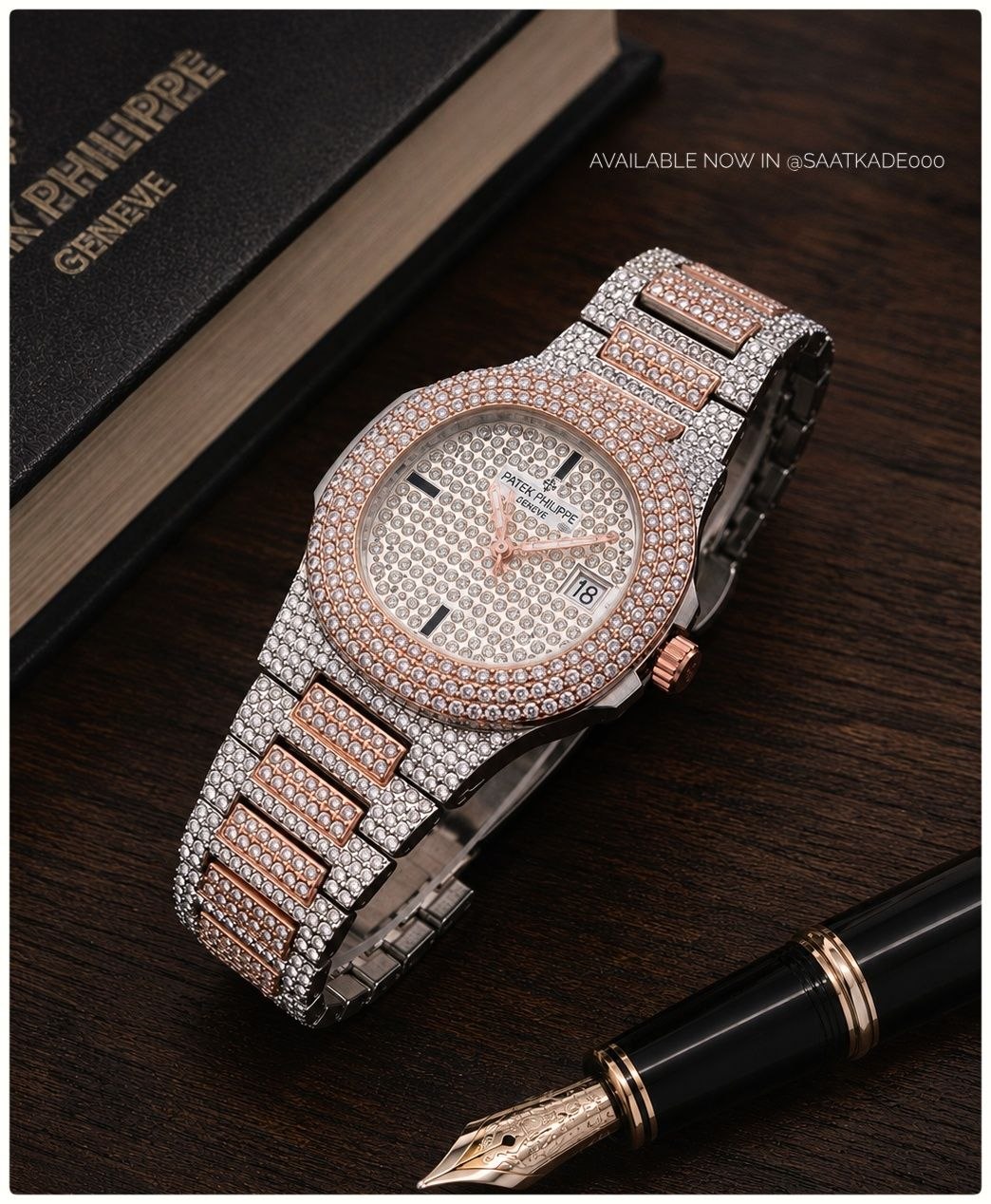 ساعت مچی مردانه Patek Philippe HipHaap   مناسب استایلهای اسپرت و روزانه آقایان "درخشش بی‌وقفه در دستان تو"  موتور ژاپن درجه یک دارای نمایشگر ایام ماه قاب و بند فول‌نگین  قفل استیل گیره‌ای