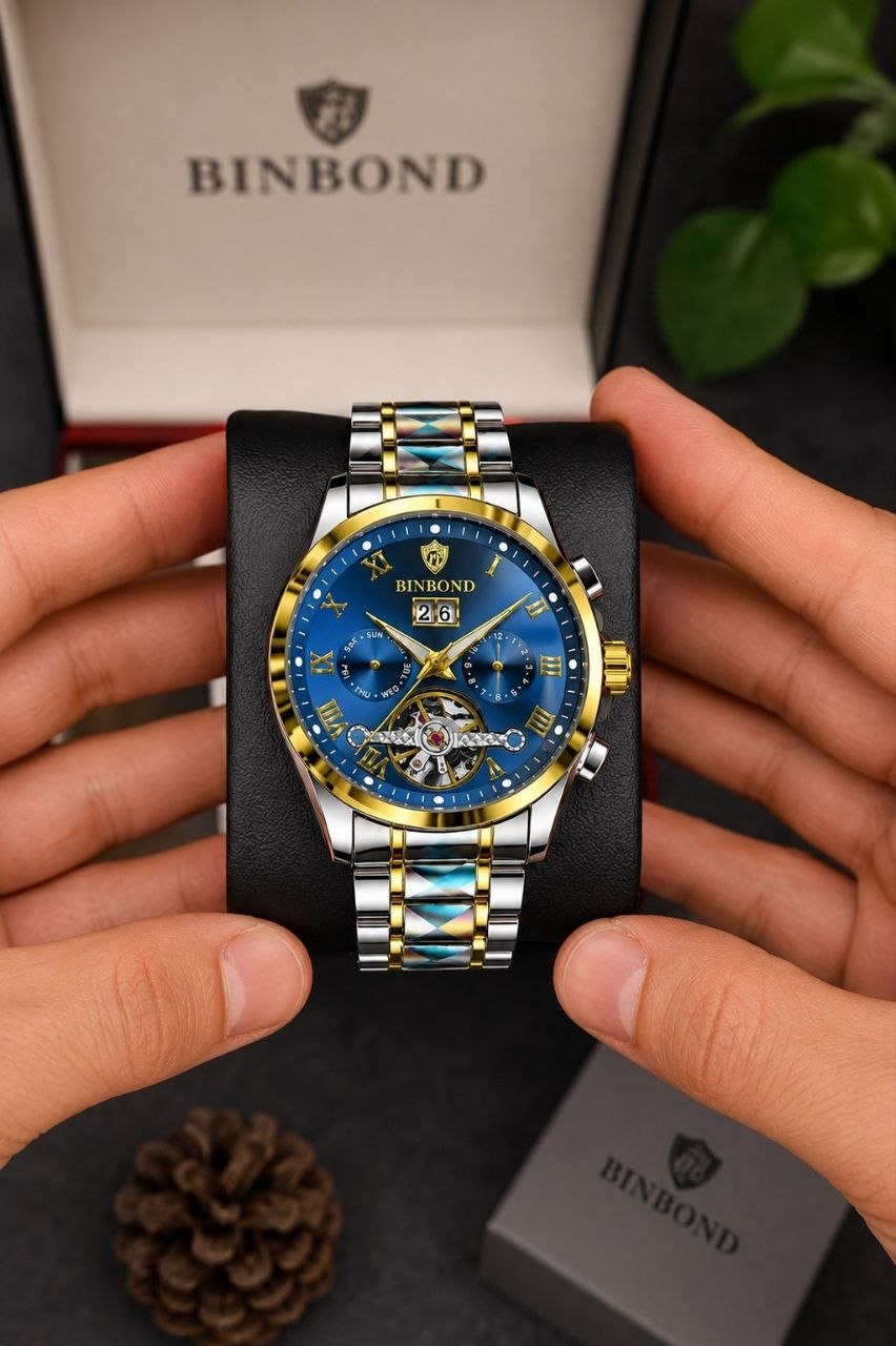 ساعت مچی مردانه ☑️BIN BOND   《highe quality》       🫆Original watch               ⌚️ ابهت، قدرت و ظرافت... همه در یک قاب.   مناسب آقایان  صفحه چشم نواز با جزئیات حرفه ای  موتور اتوماتیک  روز شمار  ایام هفته  موتورهای فعال  نمایش اسکلتون  مناسب استایل رسمی و روز مره  مقاوم دربرابر آب برندشرکتی اوریجینال    قطر صفحه ۴۰میل بند استیل فولاد شیشه سافایر  صفحه لومینوس(شب نما) قفل دو پروانه