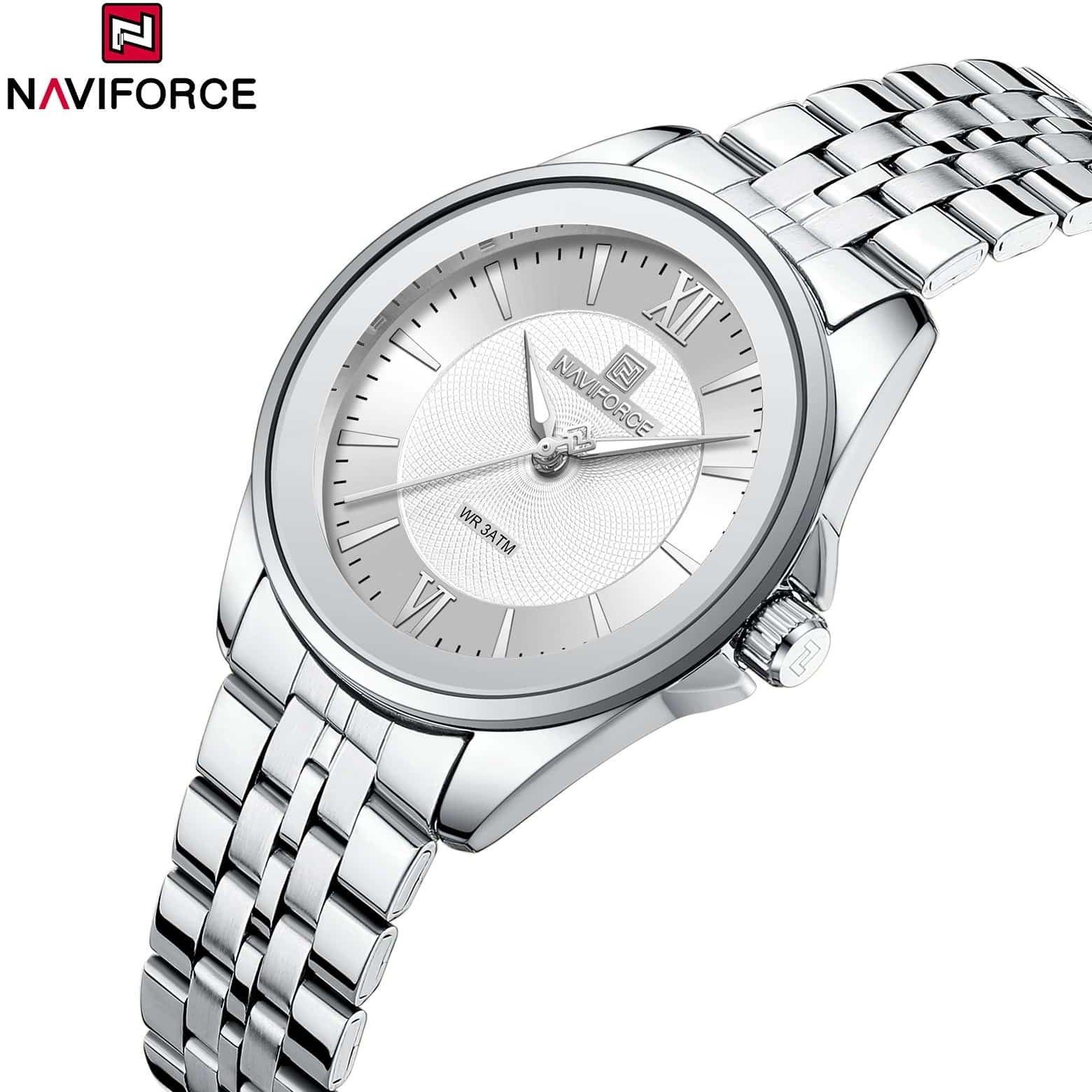 ساعت مچی عقربه ای نیوی فورس NAVIFORCE مدل Nf5067 نقره ای سفید  قیمت حداقل 40 درصد کمتر نسبت به رقبا ارسال سریع و رایگان به سراسر کشور رنگ بند نقره ای صفحه سفید  ارجینال با کارت گارانتی، جعبه، دفترچه به همراه گارانتی نیوی فورس ایران ضد آب عمق بالا  موتور ژاپن کوارتز دقت بالا  قاب استیل  عقربه شب نما بند استیل رنگ ثابت  قفل کلیپسی ضامن دار  شیشه معدنی ضد خش  شیشه تقویت شده نشکن  بند ضد حساسیت پوستی  فرم صفحه گرد    توضیحات بیشتر:  این ساعت ارجینال دارای موتور کوارتز ژاپنی با دقت بالا،