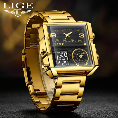 ساعت مردانه سه زمانه لیگ Lige orginal for men اور جینال رنگ ثابت ضدآب کیس استیل بند استیل دارای روز شمار ، ایام هفته ،بک لایت ، نمایش دو زمان آنالوگ و یک زمان دیجیتال کرنومتر ، آلارم شیشه ضدخش قطر 45 میلی متر باکس اصلی
